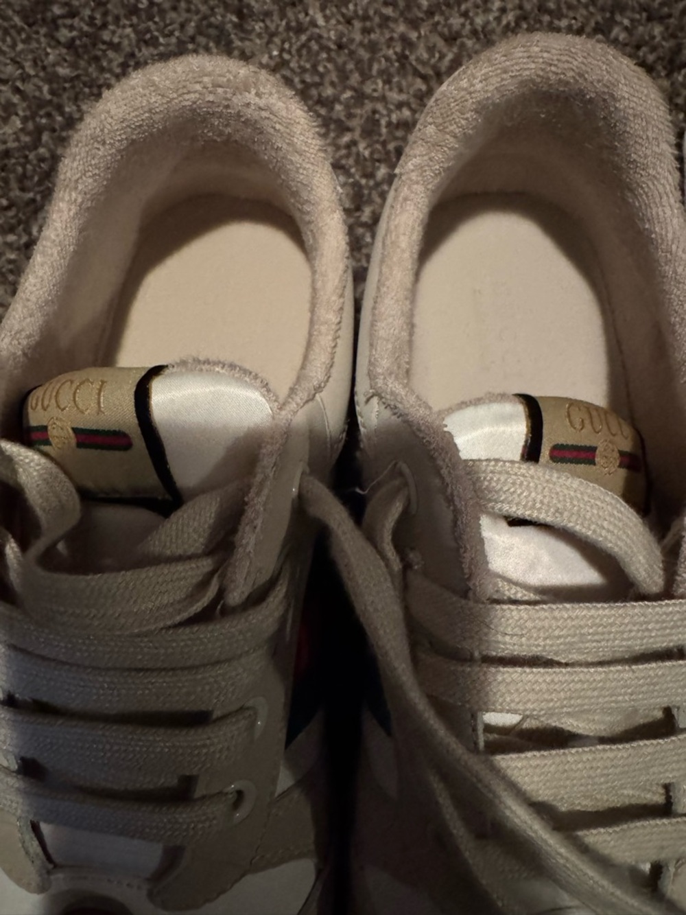 Designer‑Inspired Bee Stripe Sneakers • Beige/White • Worn Once • New Condition - Picture 3 of 4